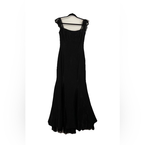 jessica mcclintock for gunne sax Dresses & Skirts - VTG Jessica McClintock Gunne Sax Black Satin Evening Gown Dotted Tulle Ruffle 5